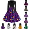 Women's Fashion V-Neck Casual Slim Halloween Printed Long Sleeve Dresses