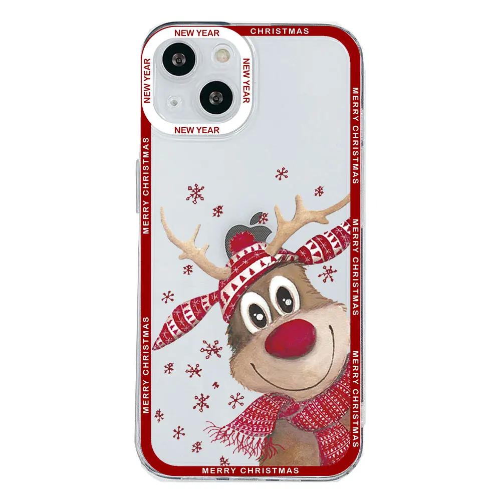 Новогодние подарки Снежный Олень Веселого Рождества Чехол для Телефона для iPhone 16 13 14 11 12 15 Pro Max Mini 7 8 Plus SE4 16E Мягкий Чехол Fundas