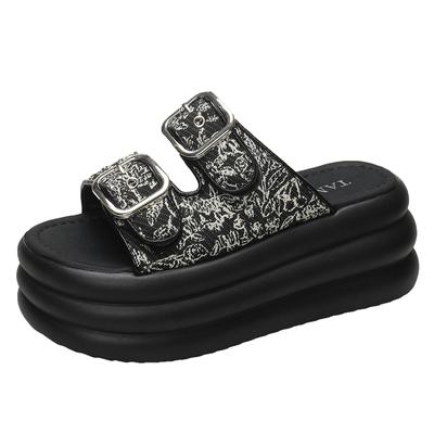 Модные летние женские шлепанцы на толстой подошве 7,5 см, пляжные шлепанцы-вьетнамки на танкетке, женская обувь, шлепанцы на высокой платформе, уличные сандалии, ретро стиль