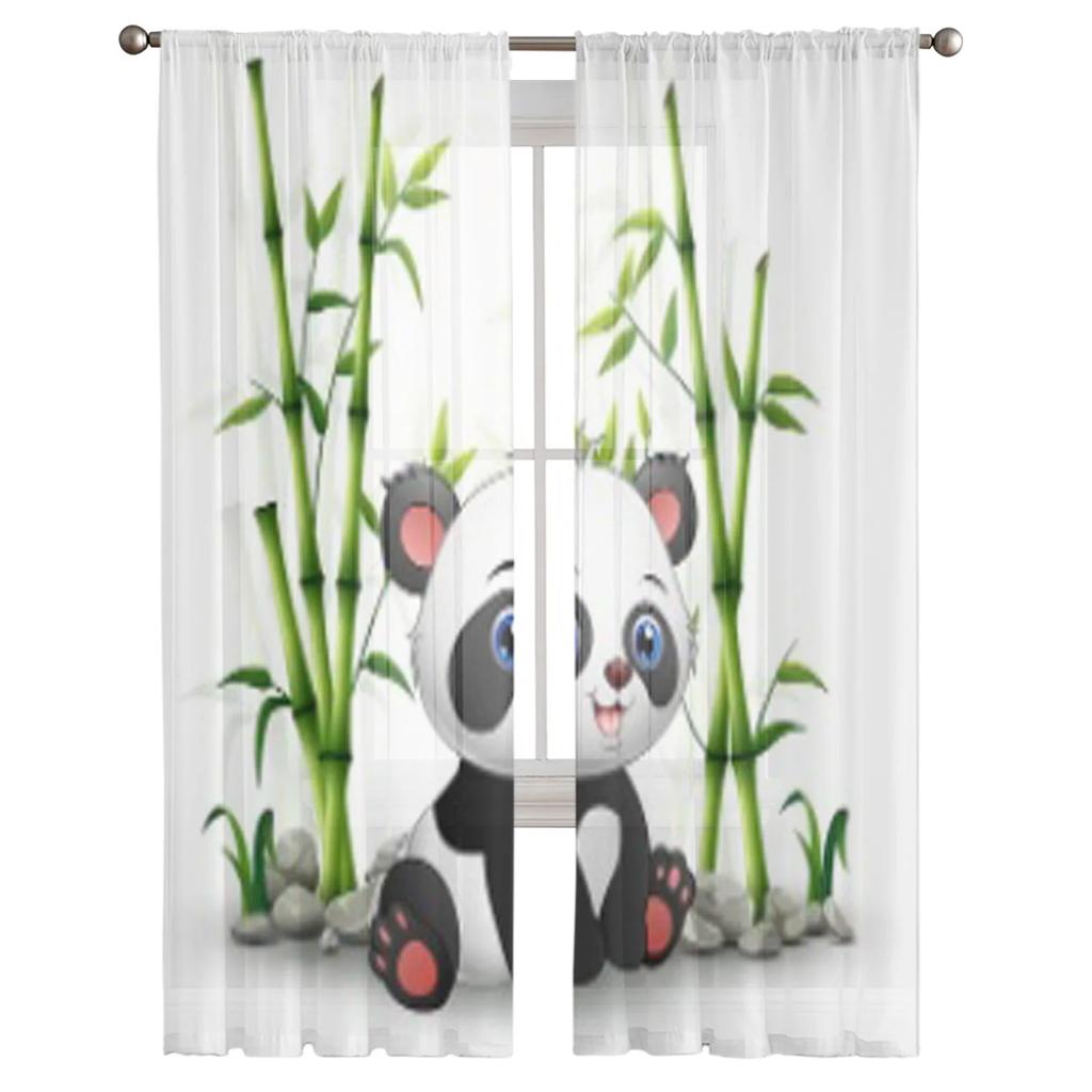 Детеныш панды, сидящий среди бамбуковых стеблей, прозрачные занавески из тюля для гостиной, спальни, кухни, вуаль, занавески из органзы