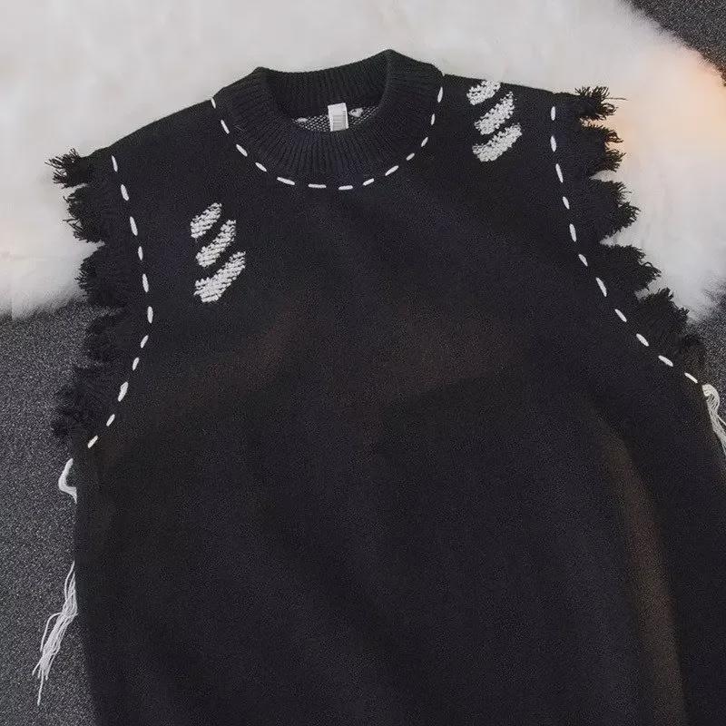 2023 Осень Мужской Уличный Потертый Необработанный Край Трикотажный Жилет Свитер