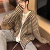 Sweater Cardigan Korean 2023 Autumn/Winter Casual Loose Versatile Hooded Zipper Knitted Cardigan Contrast Stripe Sweater Coat