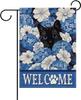 Dyrenson Welcome Spring Black Cat Oral Decorative Garden Ag, Blue Hydrangea Ower Yard Outside Home Decoration Pet Cat GGX