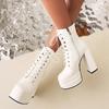 Spring Boot Ladies Sexy Punk High Heels Platform Ankle Boots For Women Leather Lace Up Red White Fetish Shoes Female Large Size