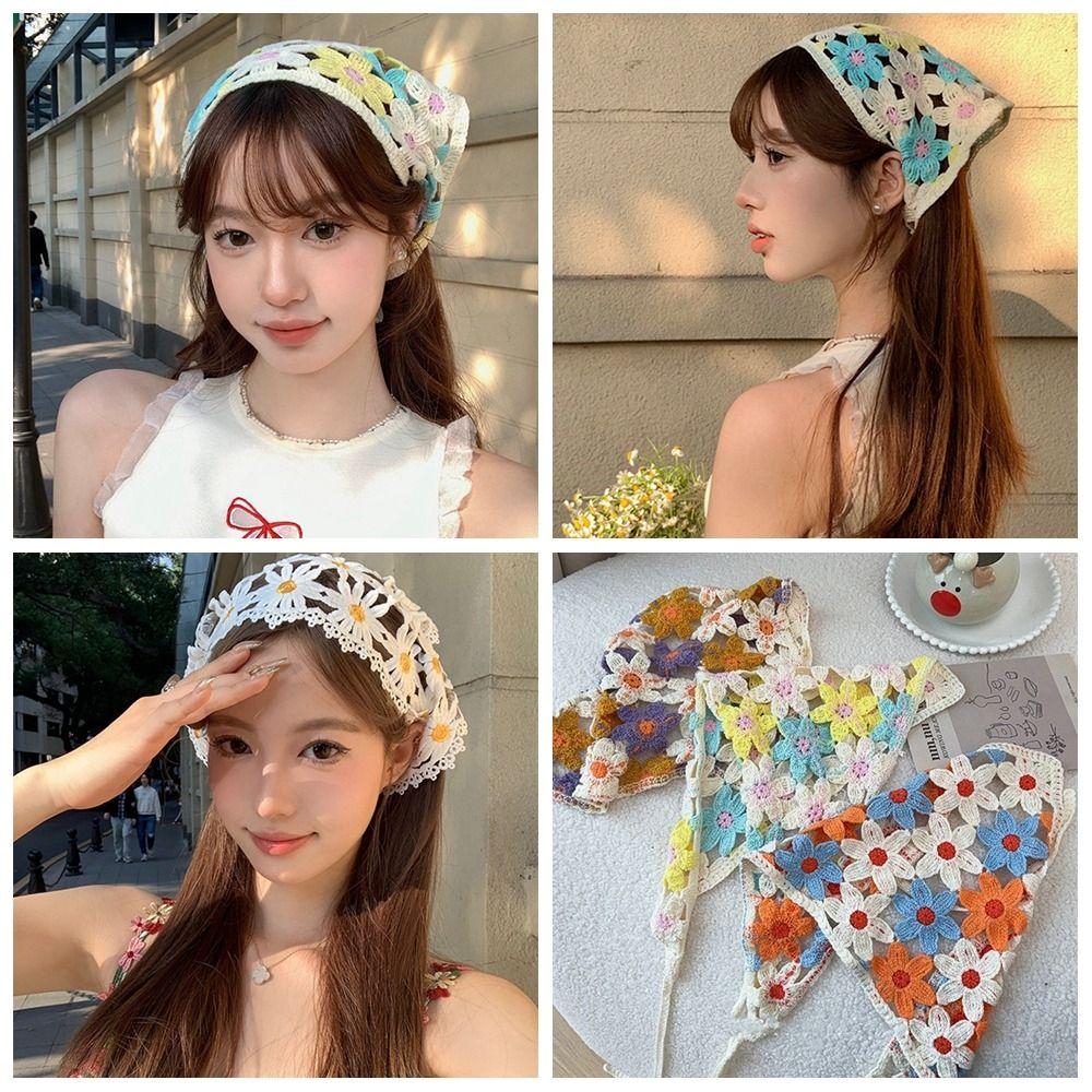 Hair Band Triangle Bandana Floral Crochet Bandana Vintage Knitted Headband Girls
