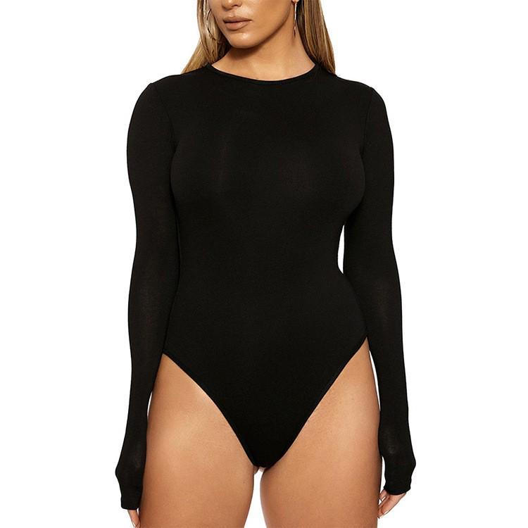 Европейский Модный Сексуальный Боди с Длинным Рукавом и Леггинсами - Однотонный, С Круглым Вырезом, Идеально для Ночных Клубов и Дома, Осенняя/Весенняя Одежда