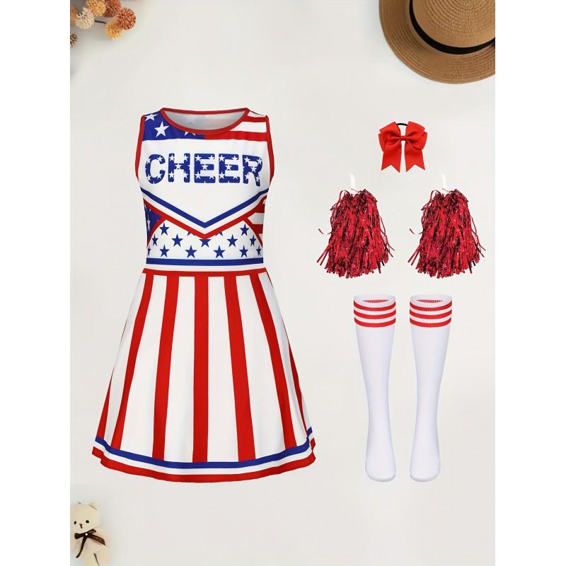 Girls Cheerleading Performance Dress Independence Day Print Milk Fabric Stage Costume Kids