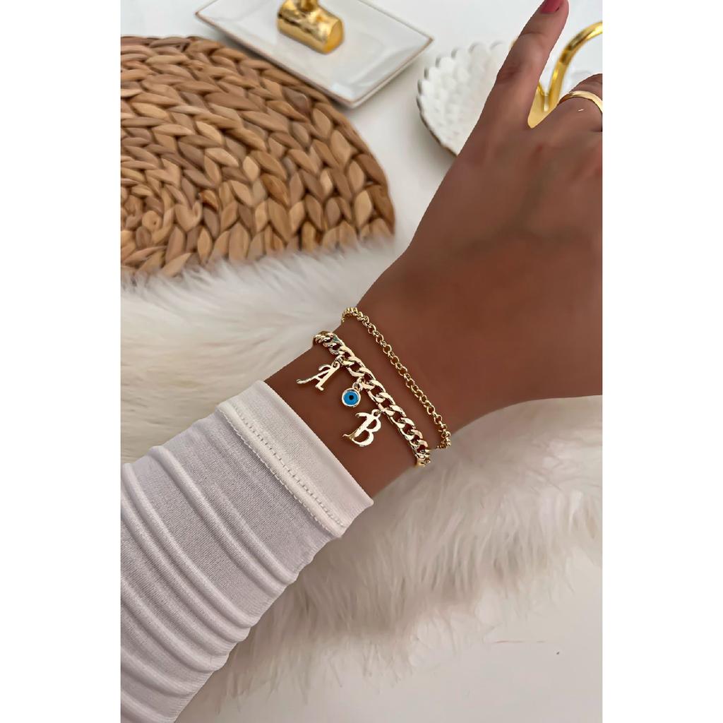 Комбинация браслета-цепочки с золотыми буквами на выбор, детальная цепочка от сглаза 16