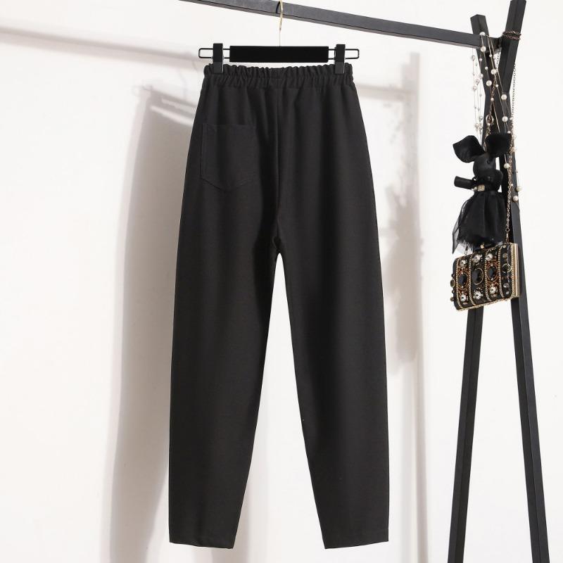 Длинные брюки больших размеров, женские эластичные свободные брюки с высокой талией, винтажные однотонные хлопковые свободные повседневные женские базовые брюки, шаровары, широкие брюки