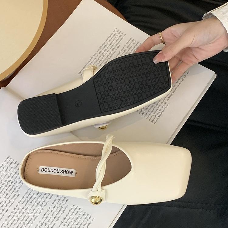 Mary Jane Bag Head Half Slippers Women Wear 2024 Spring French Grandma Doudou Muller Shoes Flat Half Tray Single Shoes Tide