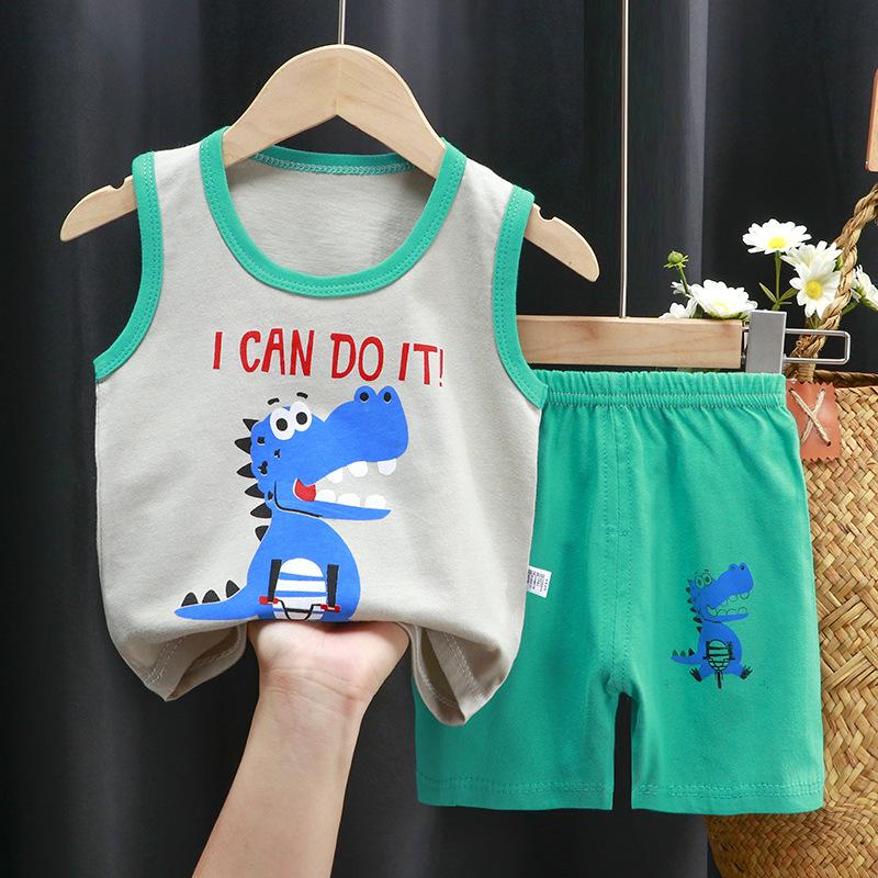 Children's Cotton Pullover Sets - Summer Boys' And Girls' Sleeveless T-shirts And Shorts Sets