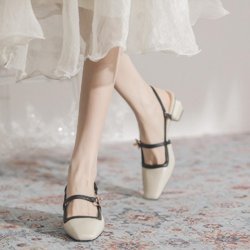 Мода 2025 Новые туфли на каблуке Каблук Женская летняя обувь Квадратный носок Женская обувь Необычный каблук Босоножки Женские сандалии Женская обувь