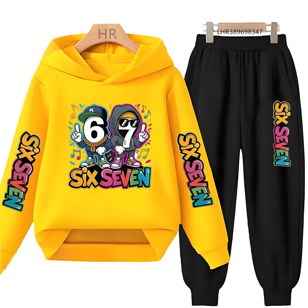 Autumn Kids Hoodie Black Boy Girl White Pink 3-12Yrs 67 Six Seven Print Clothing Casual Top+Trousers Child Gift Coat Set
