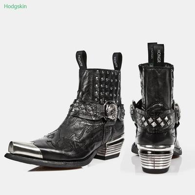 Слипоны Ботинки Челси на заклепках Осенние Ботинки Металлическая Декорация Острый Носок Женские Ботинки Увеличивающие Рост Массивный Каблук Черные Ботинки