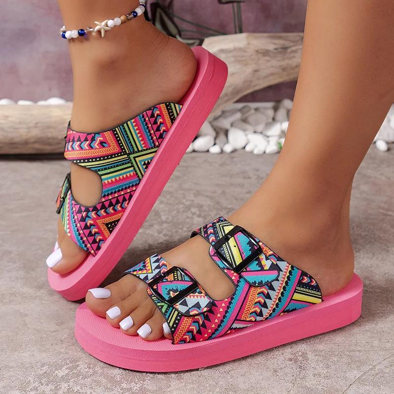 Fashion Fashion Buckle Thick Platform Slippers Women Home Soft Sole Slides Sandals Woman 2024 Summer Non Slip Beach Flip Flops Zapatos