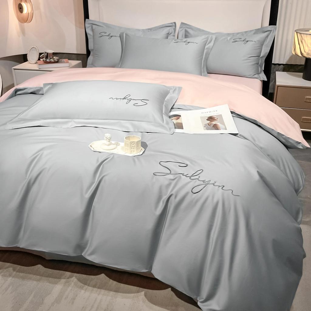 400TC Luxury Egyptian Cotton Bedding Set Full Queen King Size Duvet Cover Bed Fitted Sheet Set Pillowcase Bed Linen Solid Color