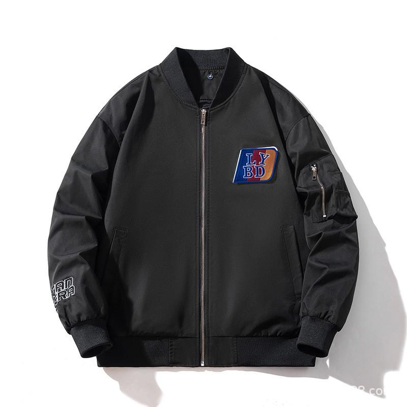 Mens Winter Thickened Bomber Jacket With Embroidery Patch Loose Fit Casual Outerwear Teens Adults