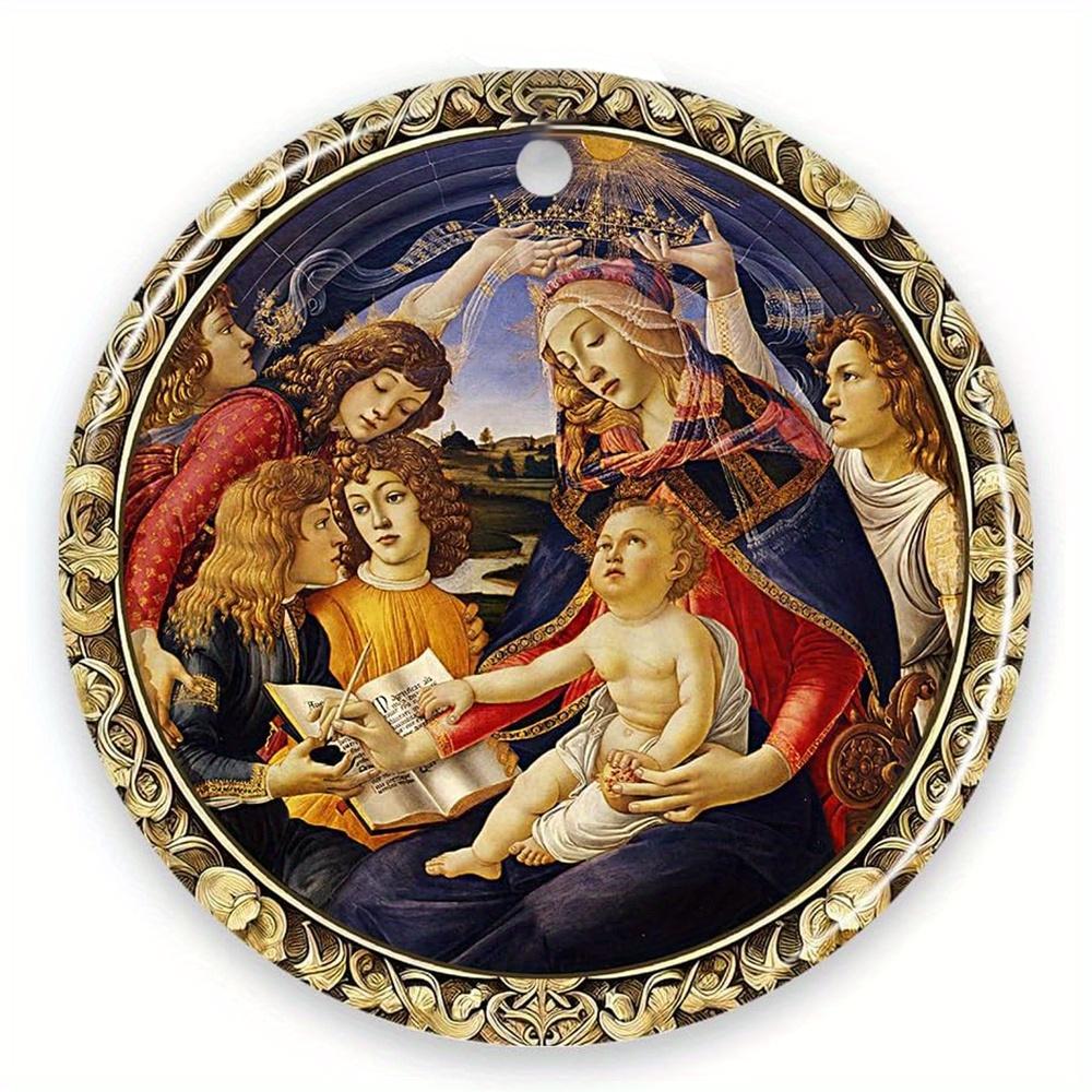 1 шт. 2D Плоская Деревянная Орнаментная Картина Маслом Девы Марии и Младенца Иисуса Нежных Объятий - 20 см