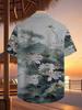 Hawaiian for Lotus Pond Print Men's Casual Shirt - Short Sleeve Button Design, Vibrant Colors, Summer Outdoor and Casual Wear, Machine Washable