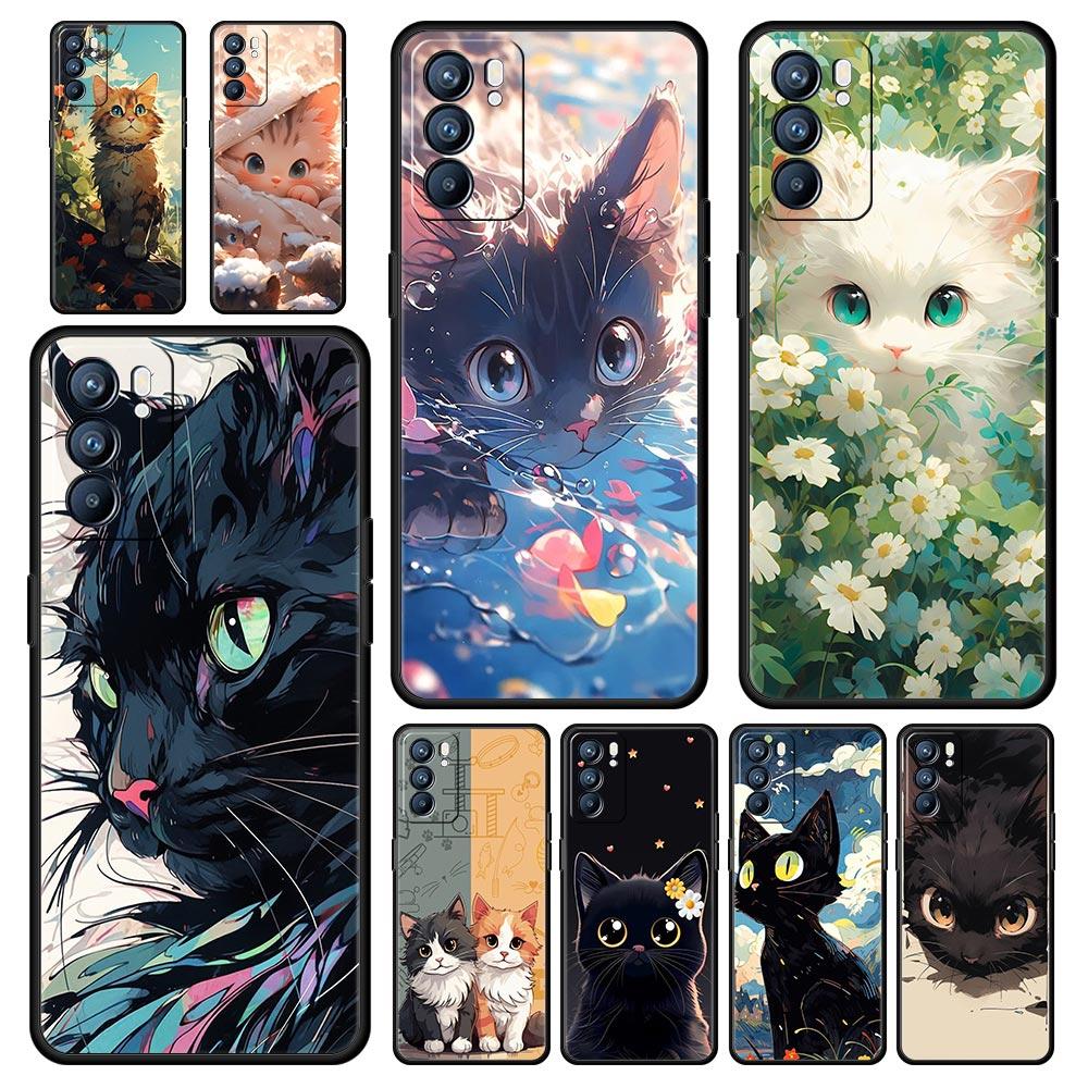 Case For Oppo Find X6 Pro X5 A54 A53 A52 A9 A15 A95 A17 A76 A74 A57 A31 Reno8 Reno7 Reno6 Pro 5G Cover Cartoon Cat Art Fashion