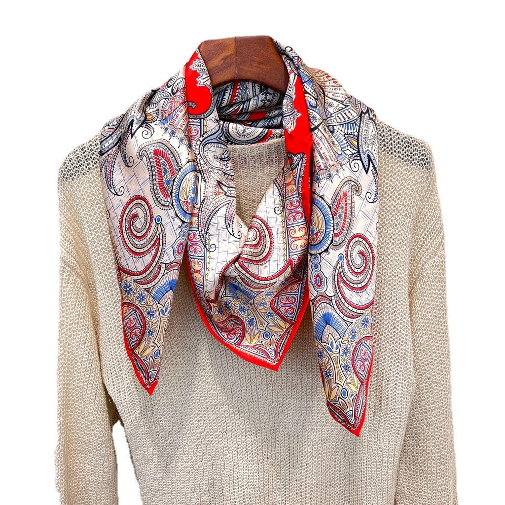 Beautiful And Atmospheric [Totem Red Waist Drum] Mulberry Silk Square Scarf Silk Scarf Shawl Woman