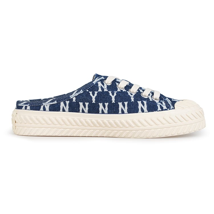 MLB Playball Mule Mono Denim Mules Slip Resistant Abrasion Resistant Low top Canvas Shoes Unisex Denim Dark Blue 32SHSD111-50N