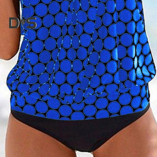 Женский комплект из 2 предметов танкини с U-образным вырезом, без рукавов, с принтом в горошек, с завязками по бокам, плавки, комплект, быстросохнущий купальник