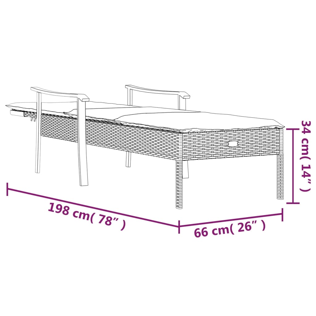 Grey Poly Rattan Sun Lounger with Cushion