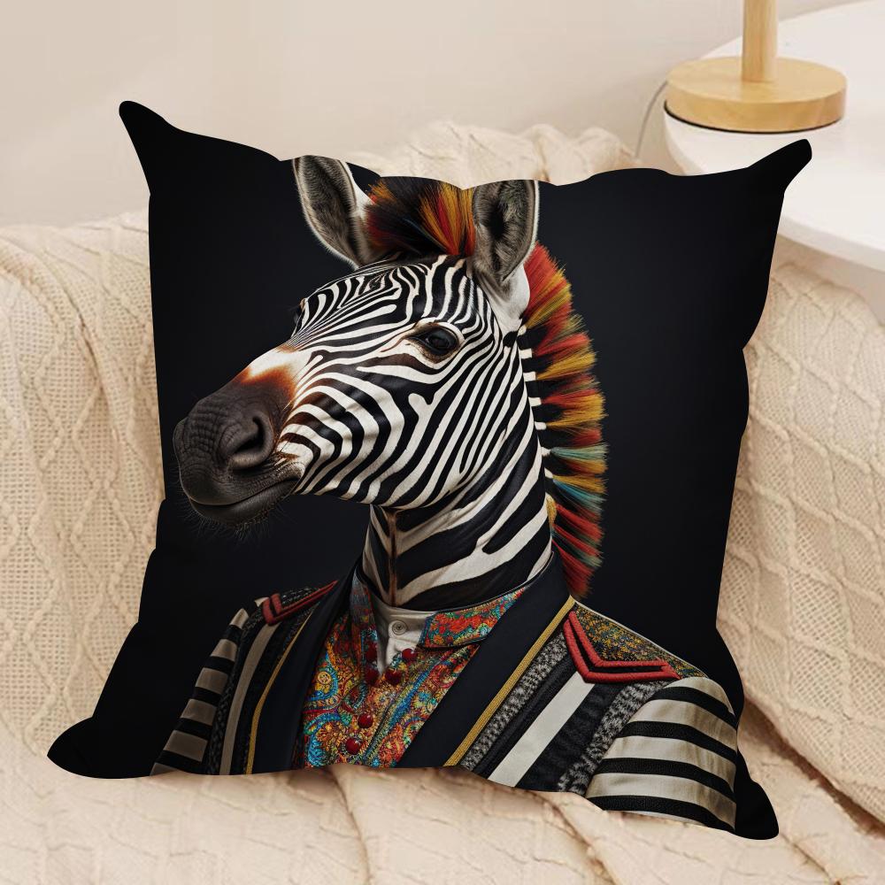Zebra Dressed Up Portrait Cushion Cover Soft Plush Throw Pillow Cover DoubleSided Printed Cushion Case Sofa Home Decor
