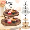 2/3-Layer Cupcake Stand Wooden Round Tiered Cake Snack Dessert Display Tray for Wedding Party Table Birthday Decorative Trays
