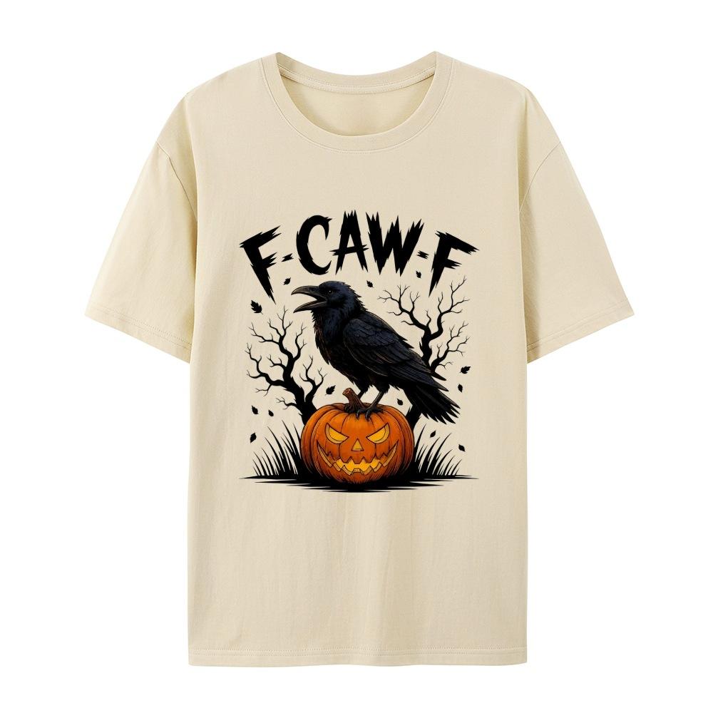 Summer New F-Caw-F Raven Pumpkin Pattern Printed Sporty Pure Cotton Casual Loose T-shirt for Both Men and Women