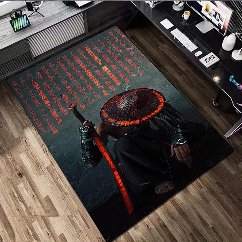 1Pc Samurai Print Rug - home decoration Carpet For Living Room Bedroom Flooring Computer Chair Area Rug