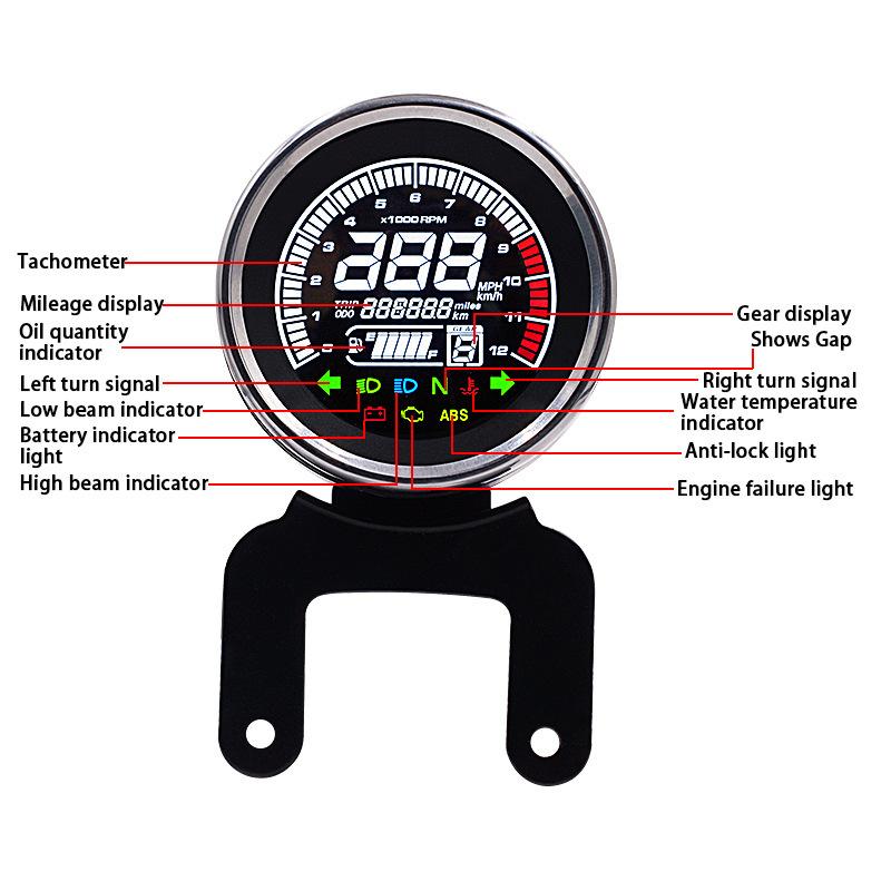Multifunction Motorcycle Tachometer Meter LED Backlight LCD Motorcycle Speedometer Digital Level