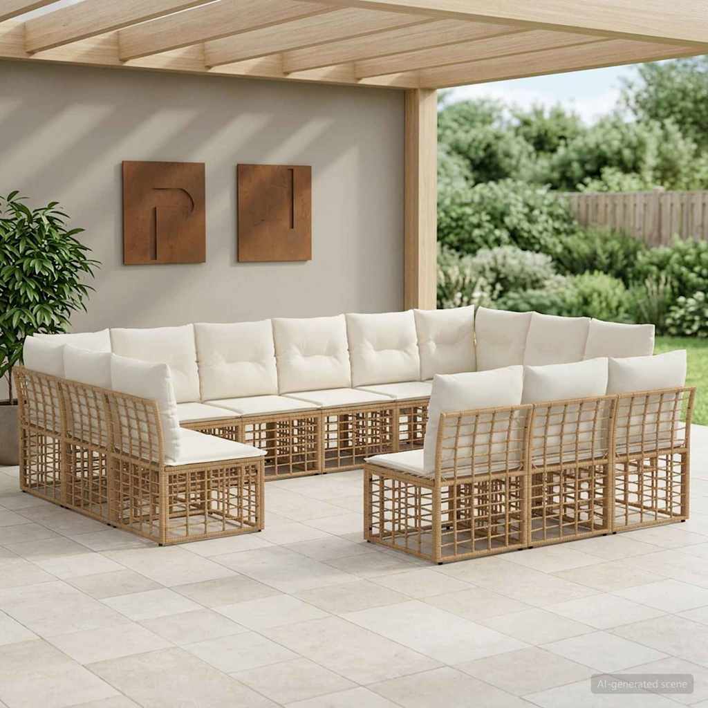 Outdoor Sofa Set 13 Seater Natural and Cream White Polyester