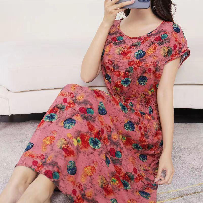 Летнее платье из хлопка и шелка в этническом стиле с цветочным принтом, модное элегантное платье больших размеров с короткими рукавами и средней длиной