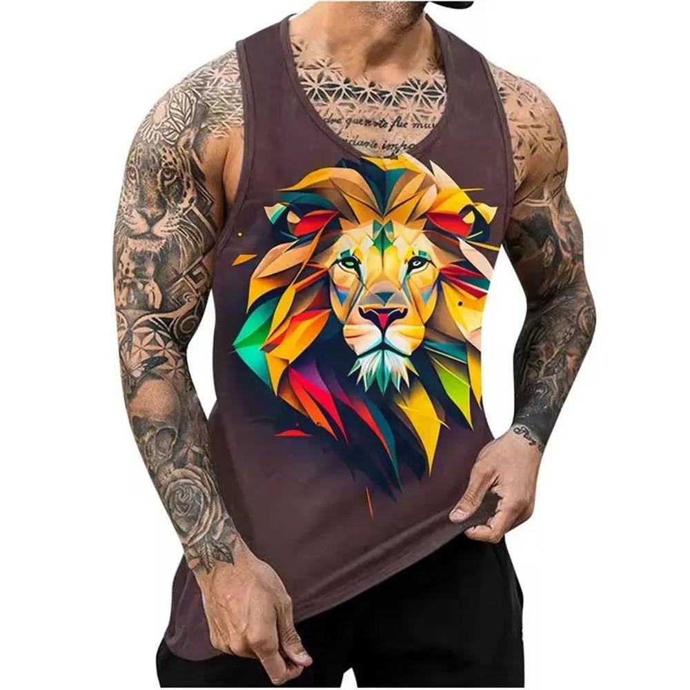 Летний топ с круглым вырезом и 3D-принтом с животным узором, модная повседневная мужская майка без рукавов