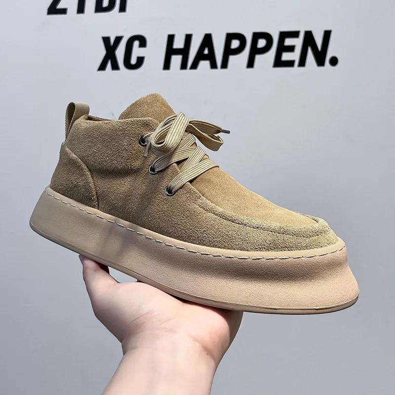 Мужские ботильоны из замши и коровьей кожи, обувь с высоким верхом, мужские ботинки на шнуровке в стиле милитари, прошитые вручную нитью, повседневная обувь, зимние теплые мужские ботинки