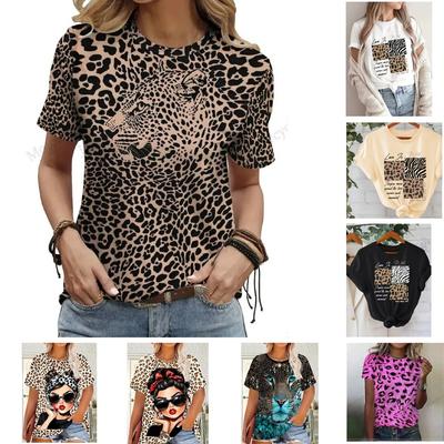 Сексуальная футболка с 3D-принтом леопарда, женская модная повседневная футболка с круглым вырезом, оверсайз, с коротким рукавом, топ с животным принтом, футболка, женская одежда