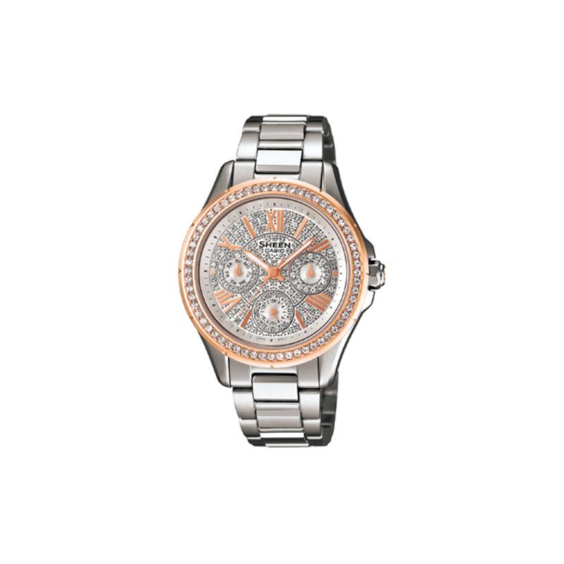 Casio SHEEN 50м водонепроницаемые кварцевый механизм стальной ремешок японские и корейские часы женские часы серебристый циферблат SHE-3504SG-7AU
