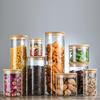 Стеклянная банка для хранения продуктов из высокоборосиликатного стекла с бамбуковой крышкой