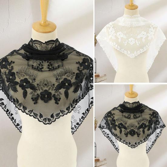 Triangle Scarf Lace Satin Shawl Scarf Hollow Embroidery Flower Pattern Beach Sun Protection Shawl Women
