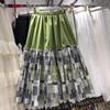 2025 весна и лето новая японская ретро юбка с контрастными цветами универсальная А-образная юбка, тонкая ретро этническая юбка средней и длинной длины