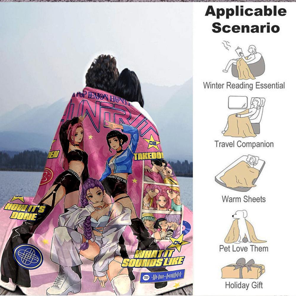 1pc K-Pop Demon Hunters Soft Skin-Friendly Flannel Blanket with Digital Printing, Various Sizes Available for Family, Friends, Birthday