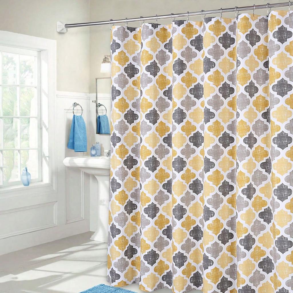 Fabric Shower Curtain Geometric Quatrefoil Patterned Modern Poly-Cotton Farmhouse Bath Shower Curtain Machine Washable
