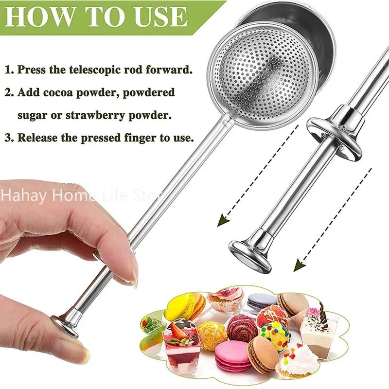 1Pc Duster Flour Sugar Sieve Baking Accessories Ball Retractable Half Drain Tea Strainer Powder Shaker Sugar