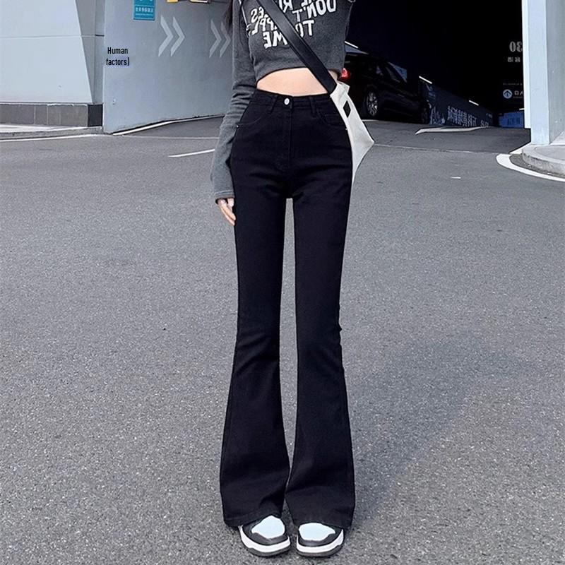 Женские джинсы клеш микро от колена с высокой посадкой и стрейчем в корейском стиле