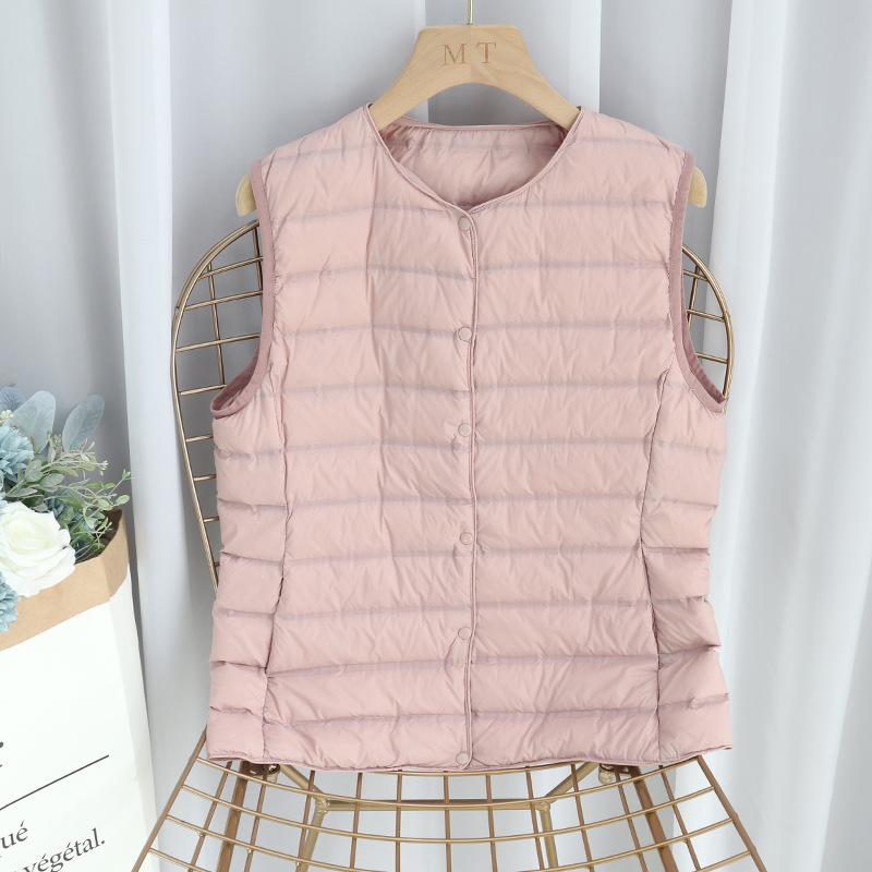 Легкий пуховой жилет с прессованным клеем, женский, осень-зима 2024 года, новый белый жилет из утиного пуха с подкладкой с V-образным вырезом