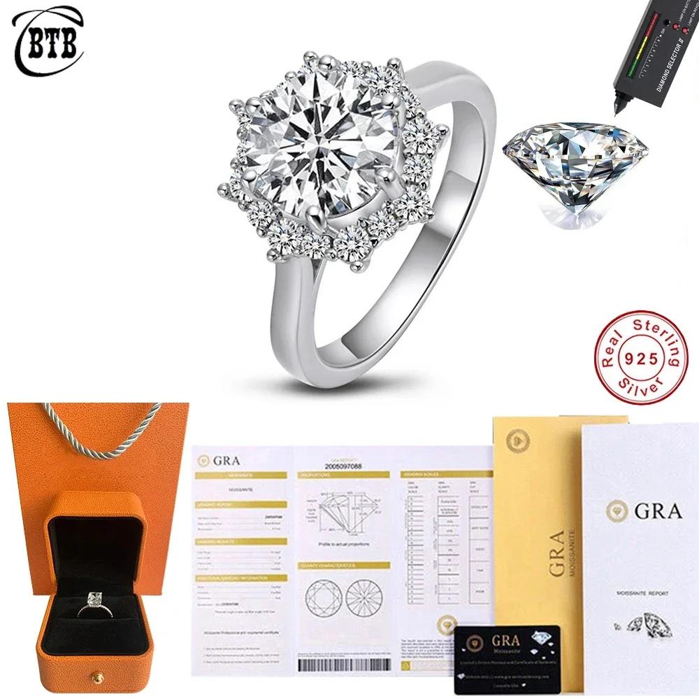 Cbtb Fashion Round big flower Ring 3ct D Color Moissanite Silver 925 Wedding Jewelry