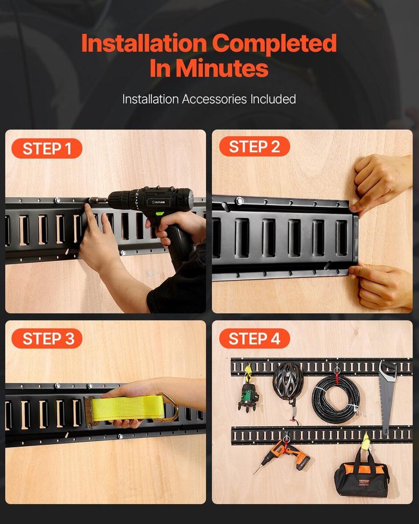 E Track Tie Down Rail Kit, 5' Steel Rails, 4 Pack, Secure Cargo & Heavy Loads Up to 2000 lbs, Heavy Duty Etrack Rails with Screws for Garages, Vans,