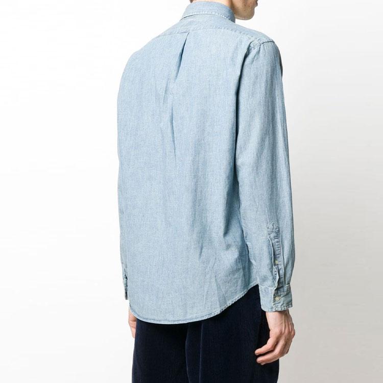 Polo Ralph Lauren FW21 Однотонная рубашка с вышитым логотипом Мужские рубашки светло-голубого цвета 710792042001